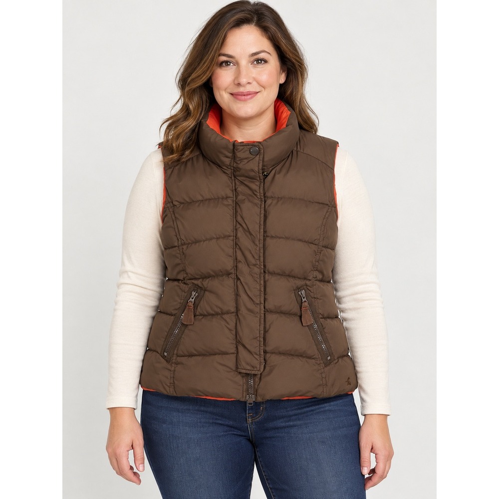 Tom Joule Lifestyle Women Brown Puffer Vest Orange Lining Size US 12 XL